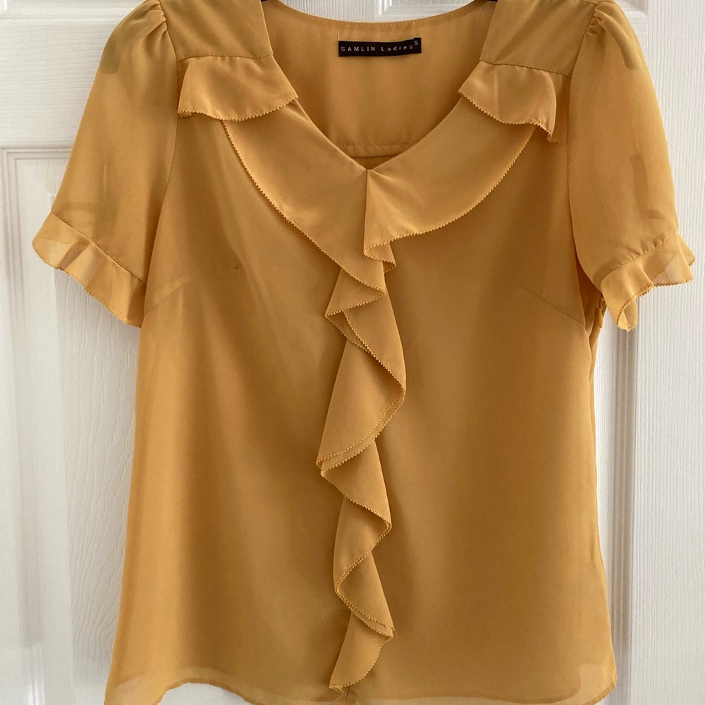Samlin Ladies Yellow Flutter Chiffon Blouse